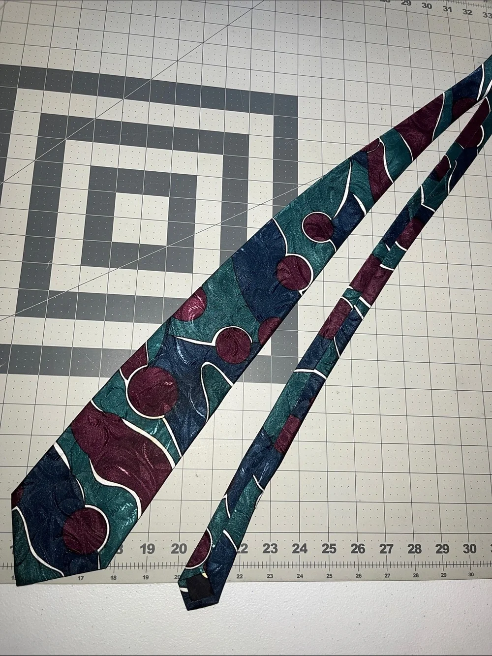Teal and Burgundy vintage Geometric Silk neck Tie - Classic Men's
